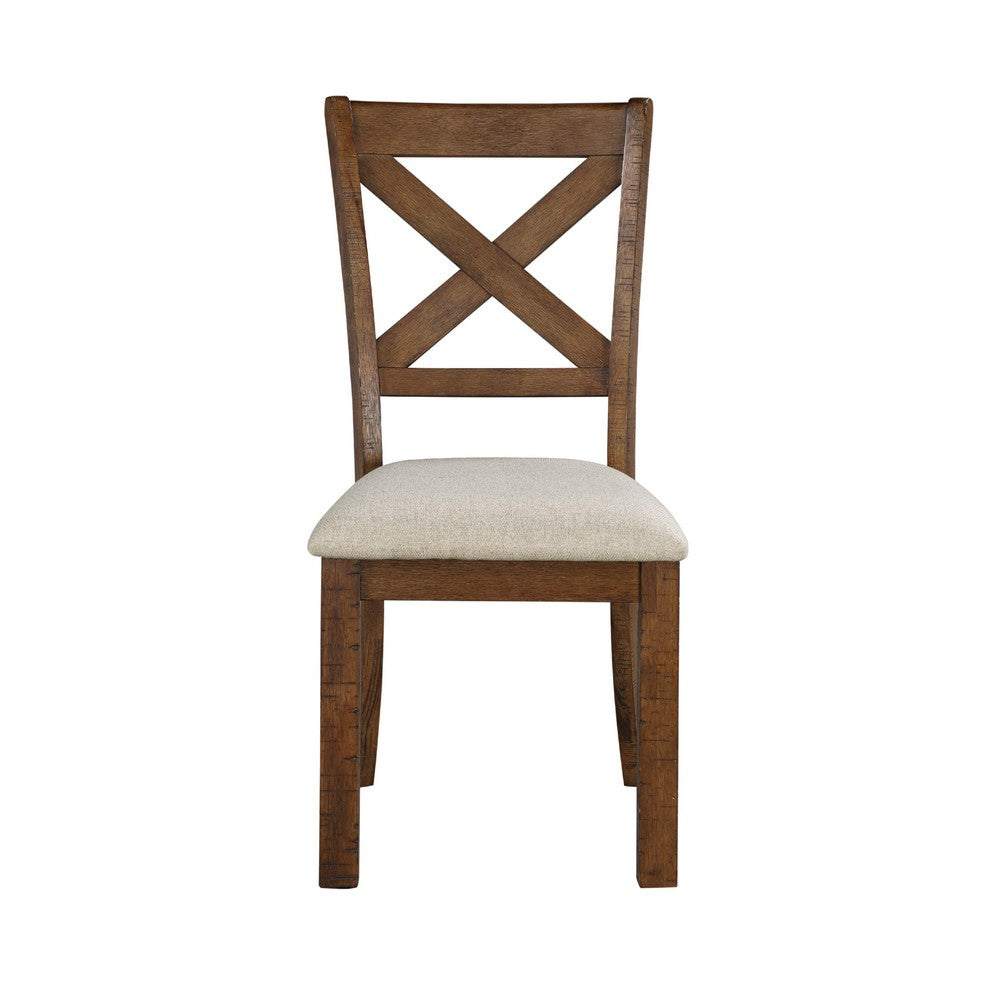 Alex Dining Side Chair Set of 2 | Beige Polyester Seat | Wood Cross Back