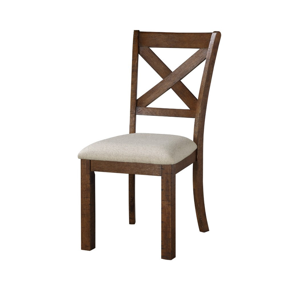 Alex Dining Side Chair Set of 2 | Beige Polyester Seat | Wood Cross Back
