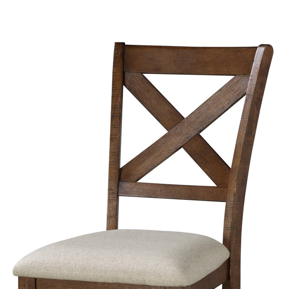 Alex Dining Side Chair Set of 2 | Beige Polyester Seat | Wood Cross Back