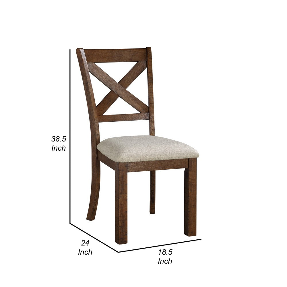 Alex Dining Side Chair Set of 2 | Beige Polyester Seat | Wood Cross Back