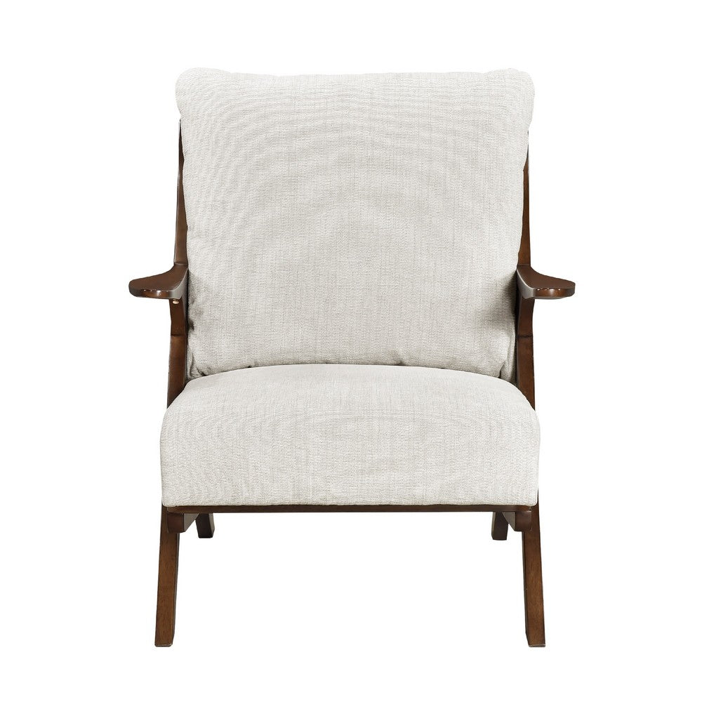 Lexi Accent Chair | Pascal Brown Slat Back | Foam Cushions | Beige Chenille