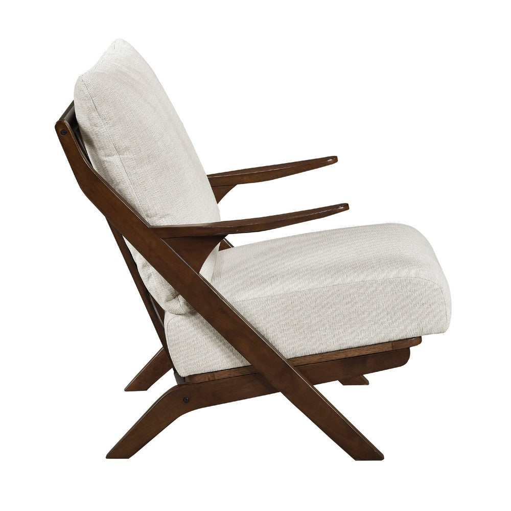 Lexi Accent Chair | Pascal Brown Slat Back | Foam Cushions | Beige Chenille