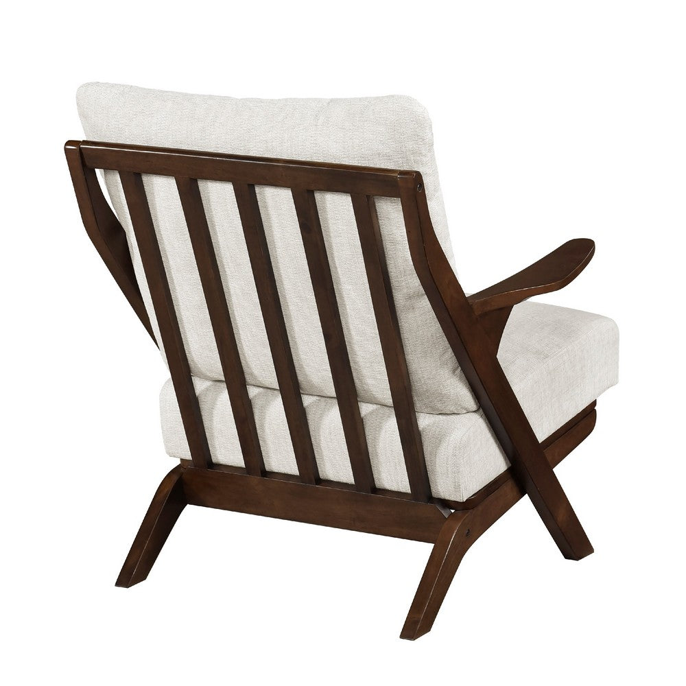 Lexi Accent Chair | Pascal Brown Slat Back | Foam Cushions | Beige Chenille