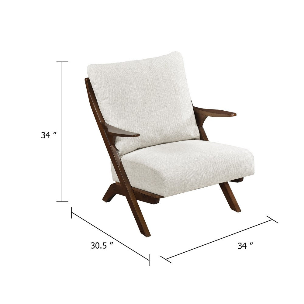 Lexi Accent Chair | Pascal Brown Slat Back | Foam Cushions | Beige Chenille