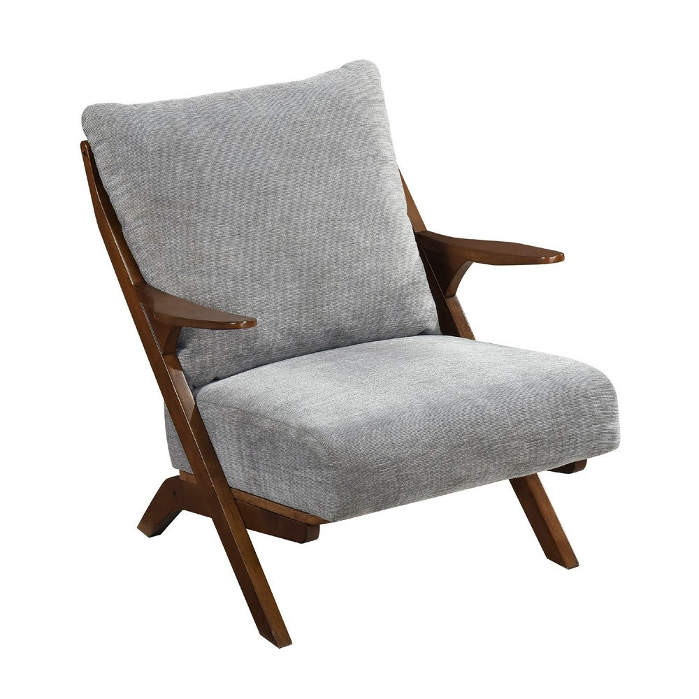 Lexi Accent Chair | Pascal Brown Slat Back | Foam Cushions | Gray Chenille
