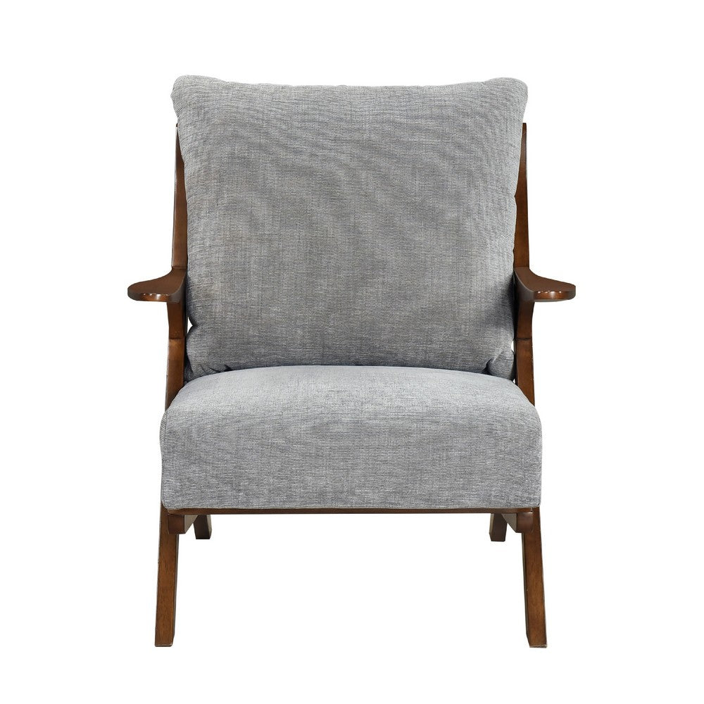 Lexi Accent Chair | Pascal Brown Slat Back | Foam Cushions | Gray Chenille
