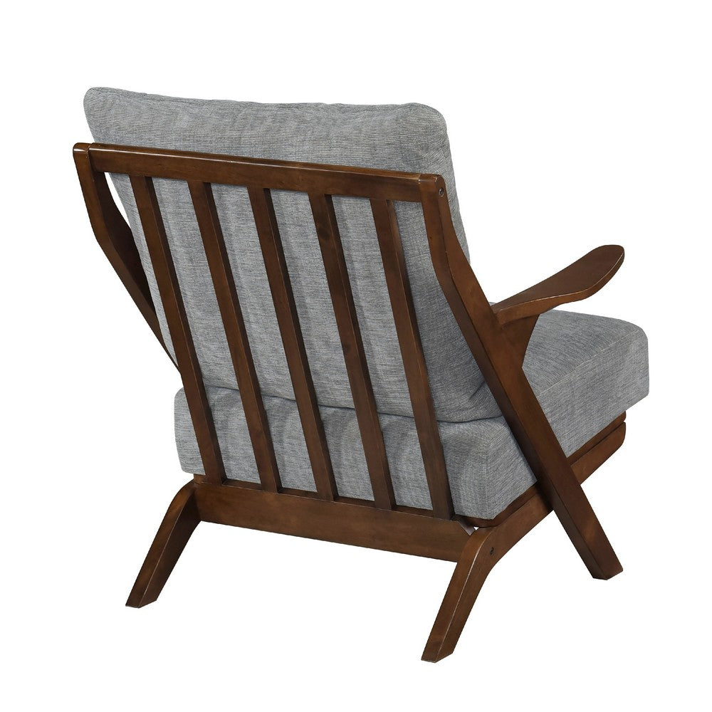 Lexi Accent Chair | Pascal Brown Slat Back | Foam Cushions | Gray Chenille