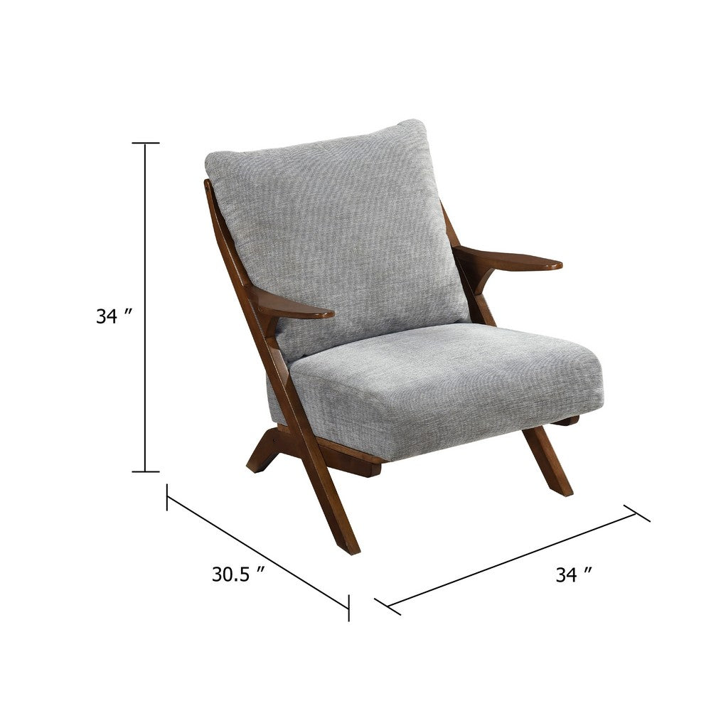 Lexi Accent Chair | Pascal Brown Slat Back | Foam Cushions | Gray Chenille