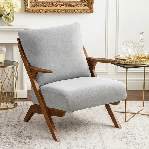 Lexi Accent Chair | Pascal Brown Slat Back | Foam Cushions | Gray Chenille