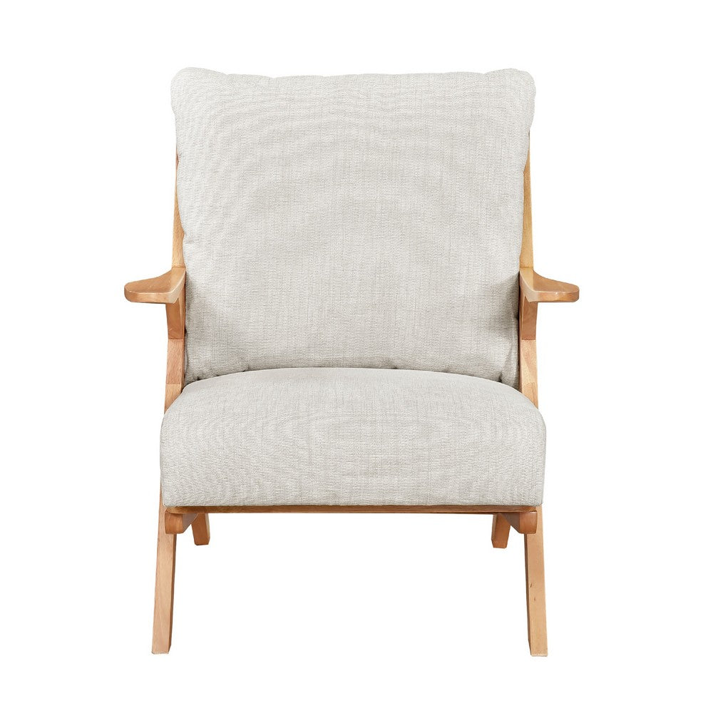 Lexi Accent Chair | Natural Brown Slat Back | Foam Cushions | Beige Chenille