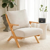 Lexi Accent Chair | Natural Brown Slat Back | Foam Cushions | Beige Chenille
