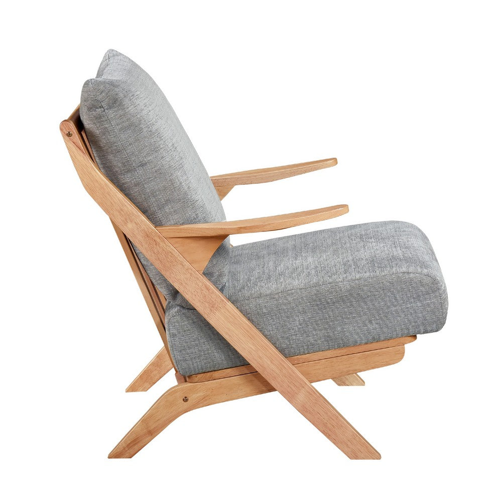 Lexi Accent Chair | Natural Brown Slat Back | Foam Cushions | Gray Chenille