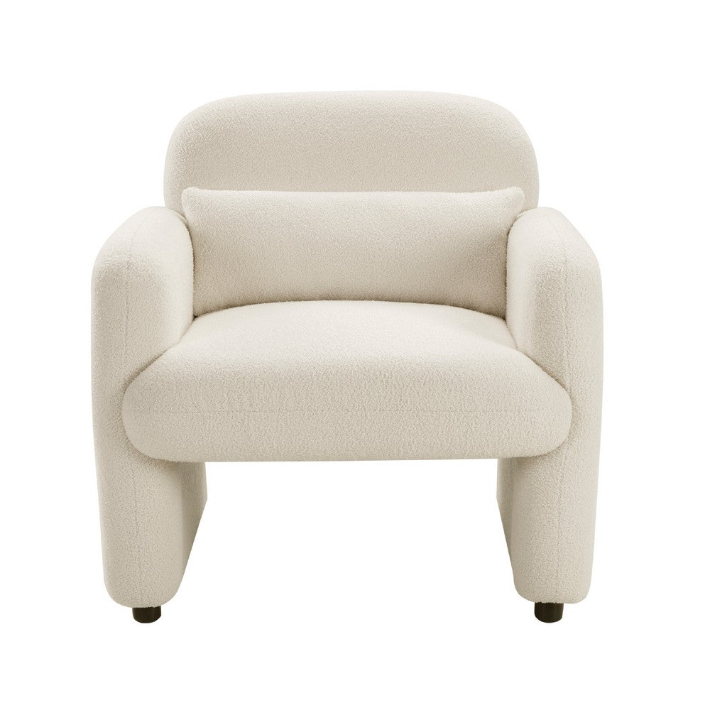 Oham Accent Chair w Lumbar Pillow & Track Arms | Beige Boucle