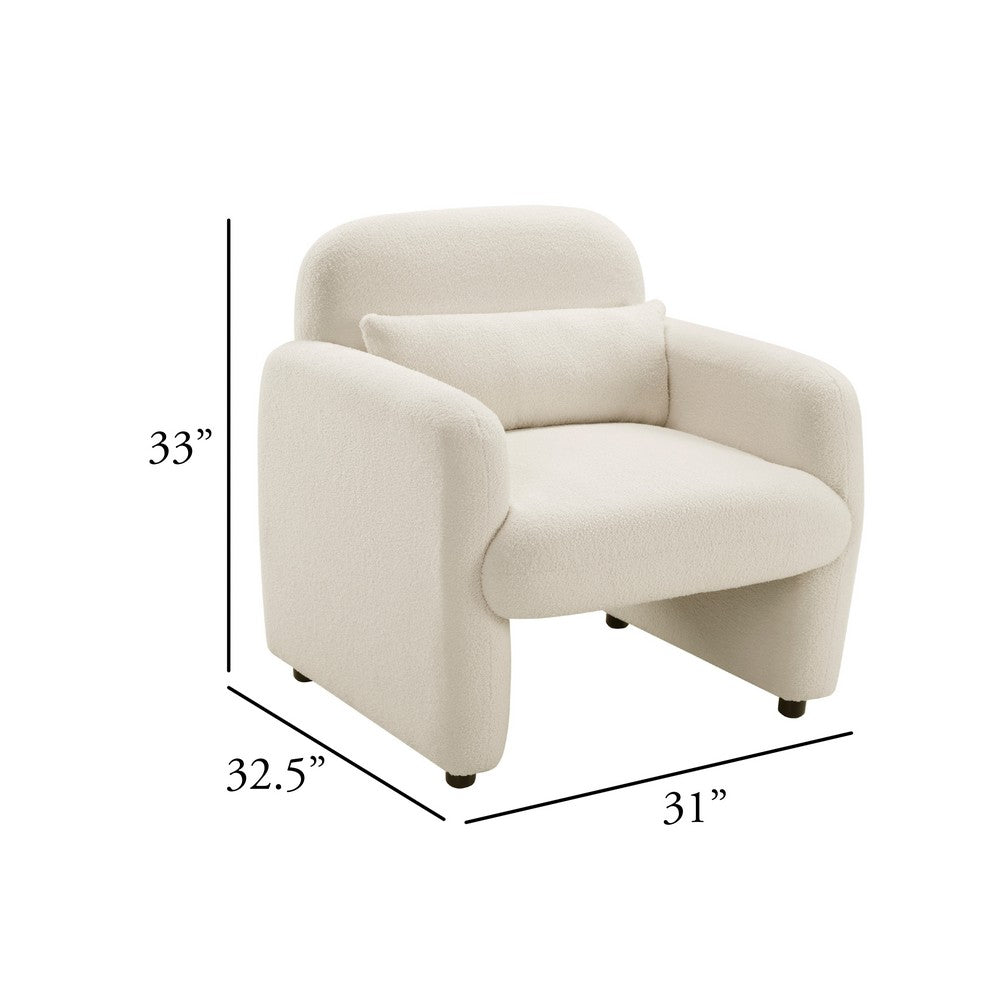 Oham Accent Chair w Lumbar Pillow & Track Arms | Beige Boucle