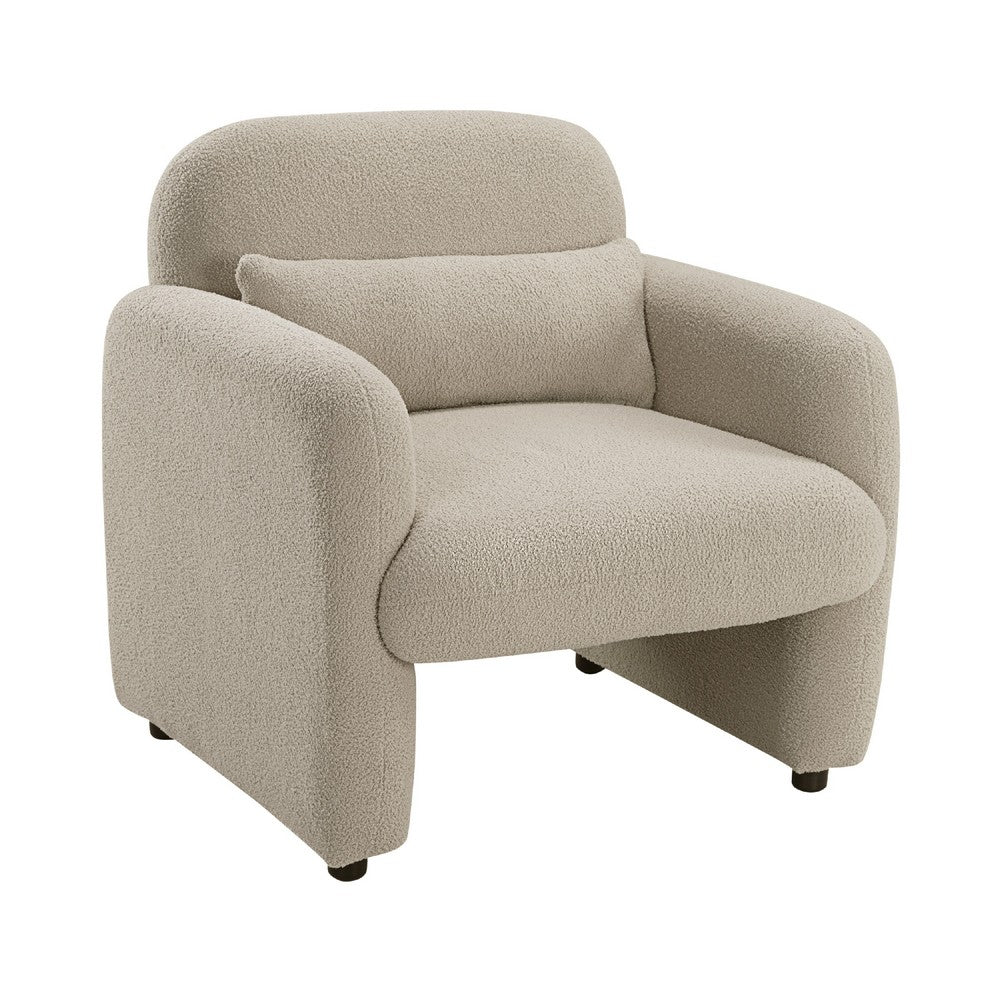 Oham Accent Chair w Lumbar Pillow & Track Arms | Taupe Brown Boucle