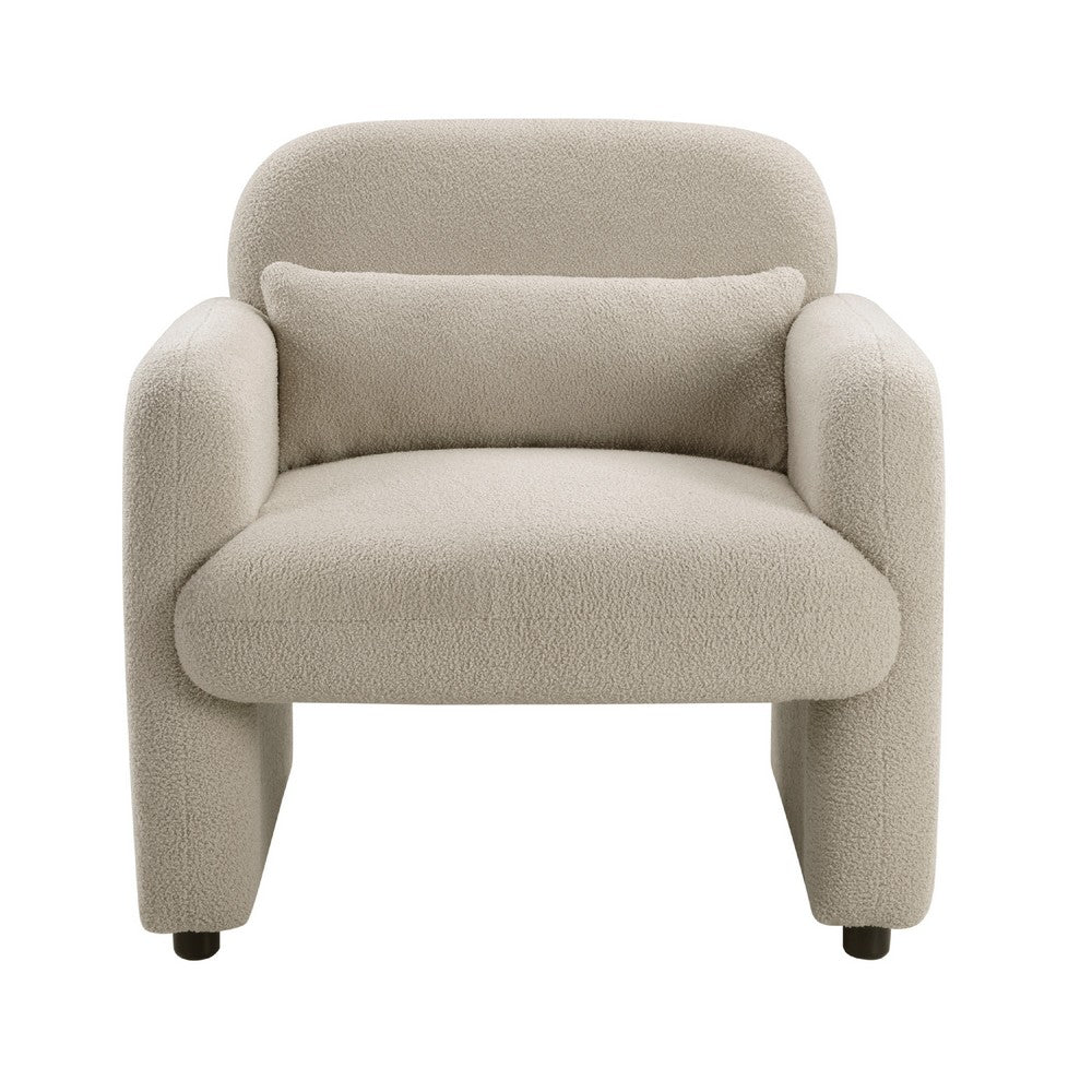 Oham Accent Chair w Lumbar Pillow & Track Arms | Taupe Brown Boucle