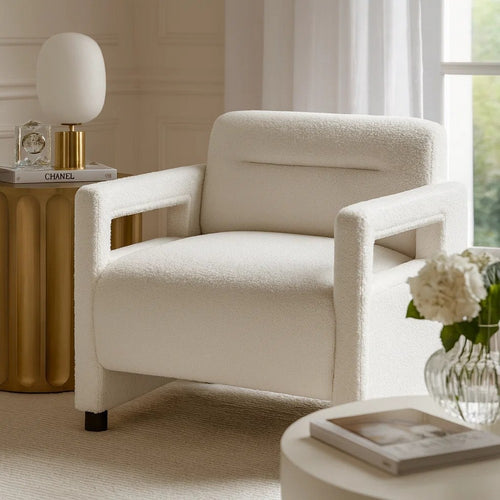 Osy Accent Armchair | Cutout Track Arms | Foam Fill Beige Boucle