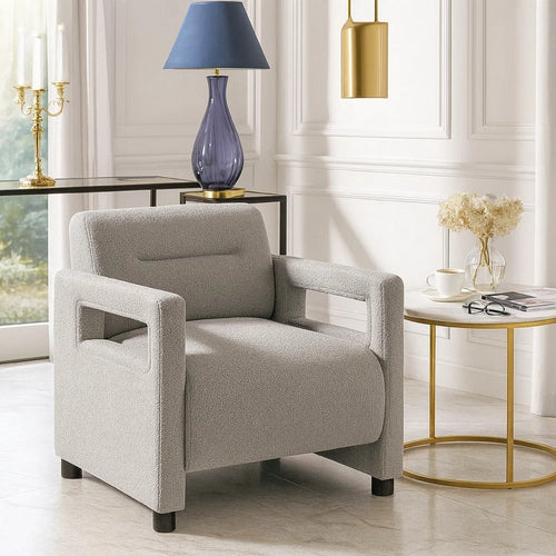 Osy Accent Armchair | Cutout Track Arms | Foam Fill Gray Boucle