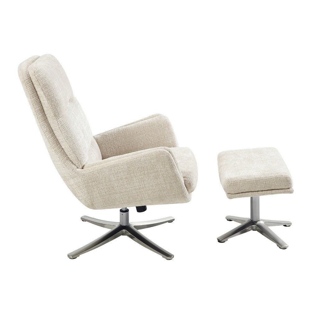 Arko 2pc Swivel Chair & Ottoman Set | Beige Chenille | Silver Star Base