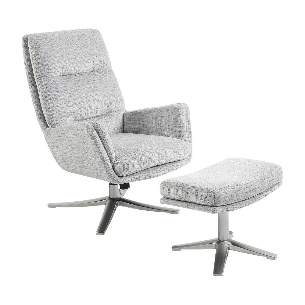 Arko 2pc Swivel Chair & Ottoman Set | Gray Chenille | Silver Star Base