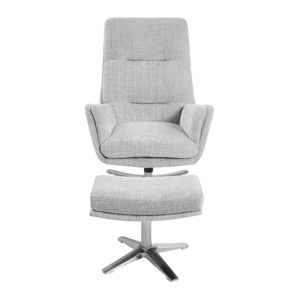 Arko 2pc Swivel Chair & Ottoman Set | Gray Chenille | Silver Star Base