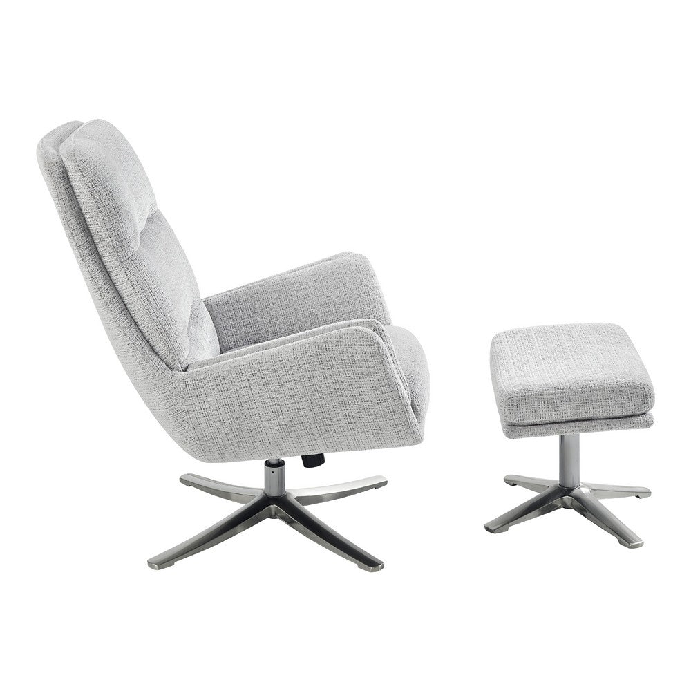 Arko 2pc Swivel Chair & Ottoman Set | Gray Chenille | Silver Star Base