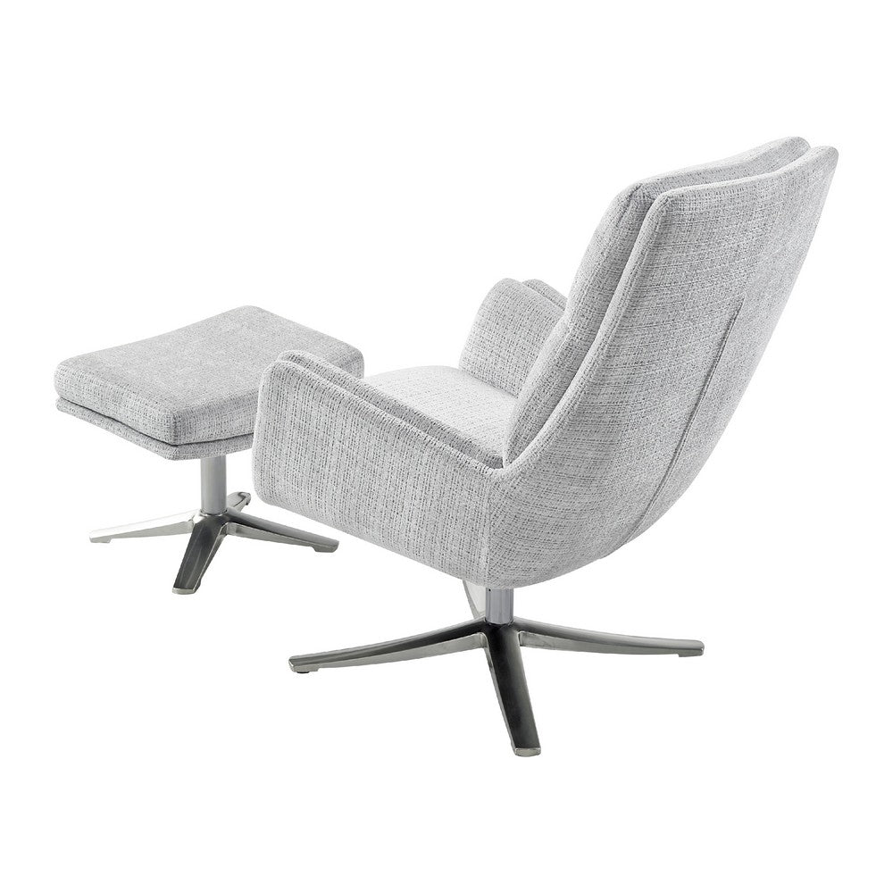 Arko 2pc Swivel Chair & Ottoman Set | Gray Chenille | Silver Star Base