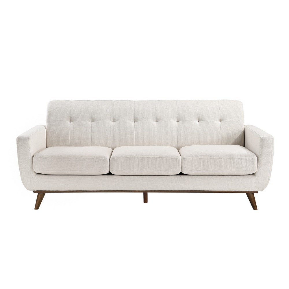 Tina Sofa | 3 Seater Tufted Back | Foam Fill Beige Polyester | Brown Wood