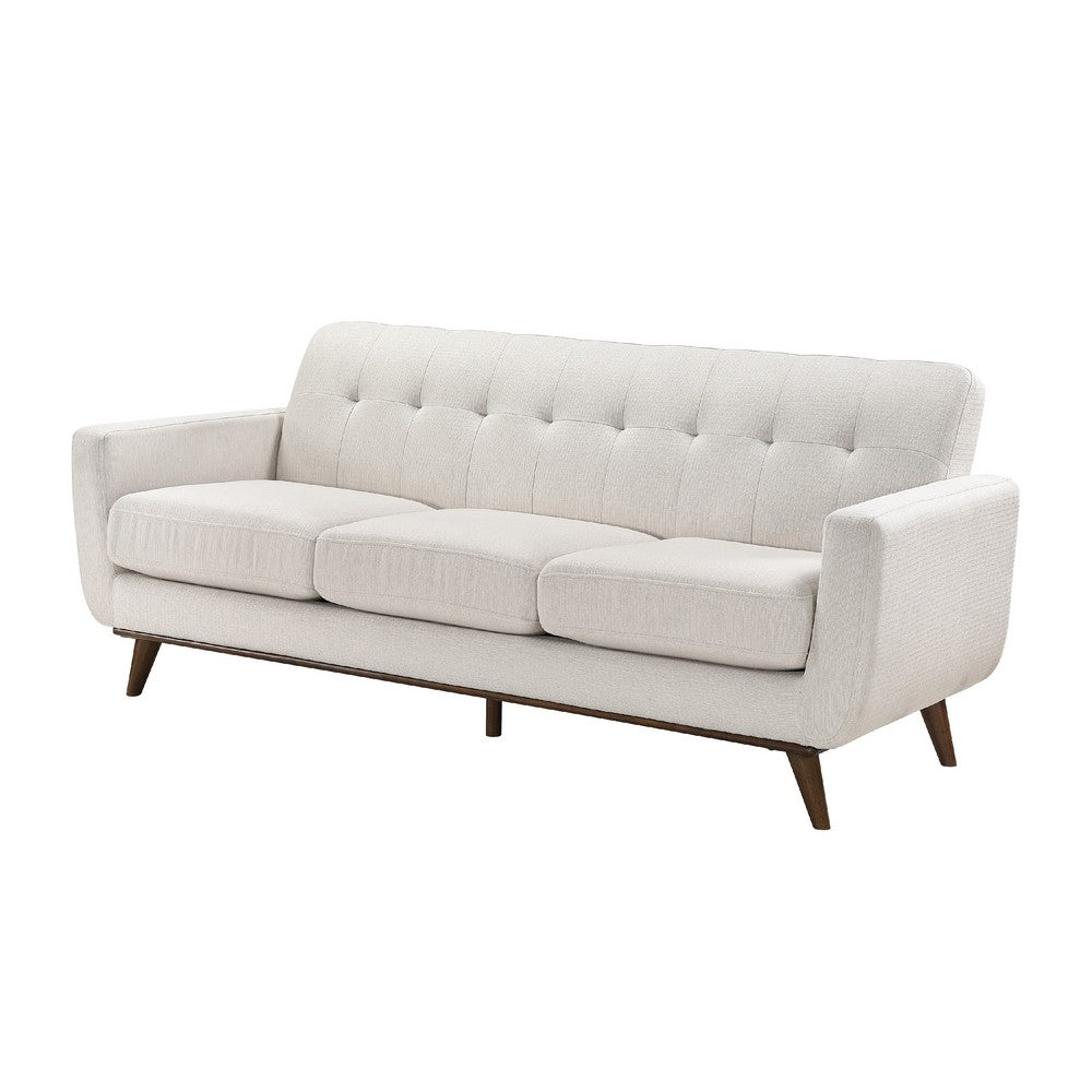Tina Sofa | 3 Seater Tufted Back | Foam Fill Beige Polyester | Brown Wood