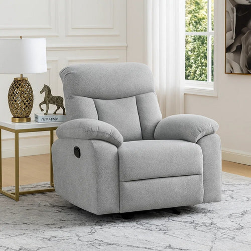 Juma Manual Rocker Reclining Chair | Pillow Arms | Tufted Gray Chenille