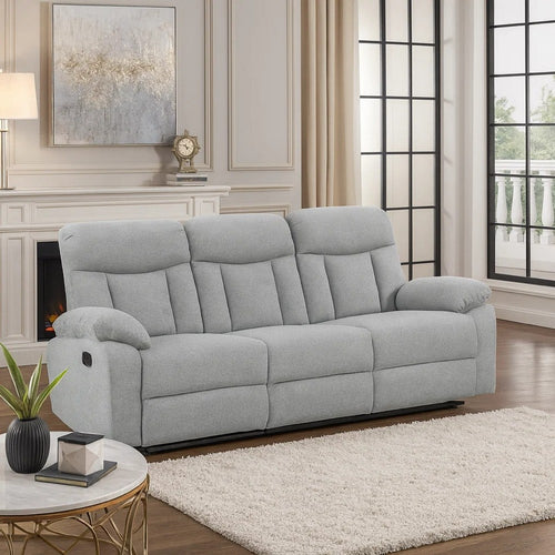 Juma Sofa | 3 Seater | Plush Pillow Top Arms | Soft Tufted Gray Chenille