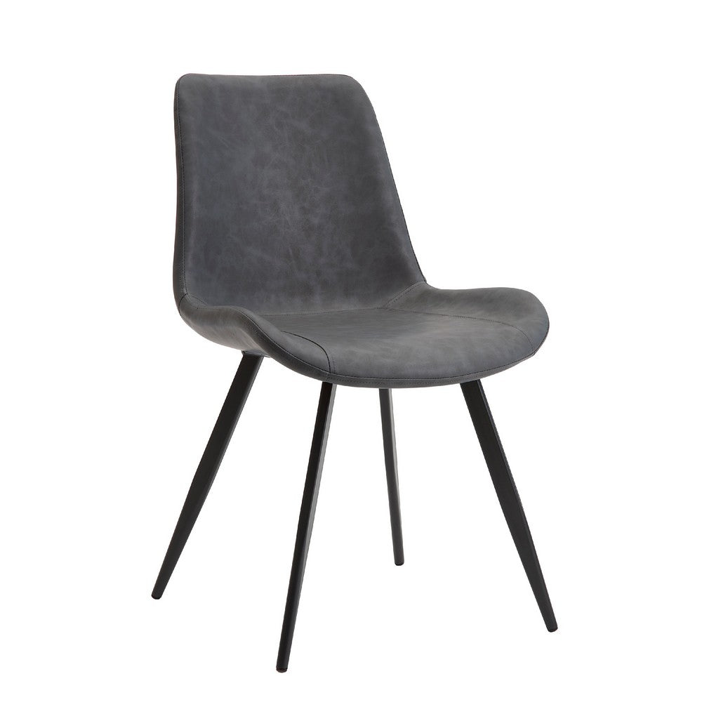 Bey Dining Side Chair Set of 2 | Gray Faux Leather | Black Metal Legs