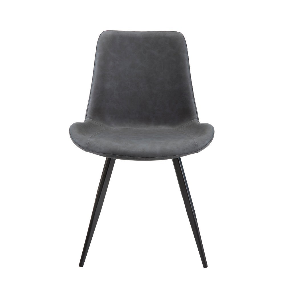 Bey Dining Side Chair Set of 2 | Gray Faux Leather | Black Metal Legs