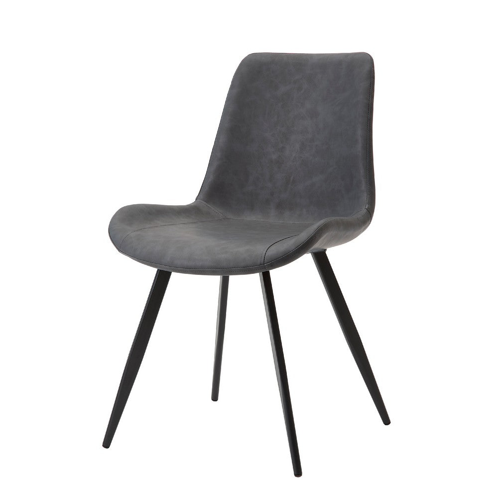 Bey Dining Side Chair Set of 2 | Gray Faux Leather | Black Metal Legs