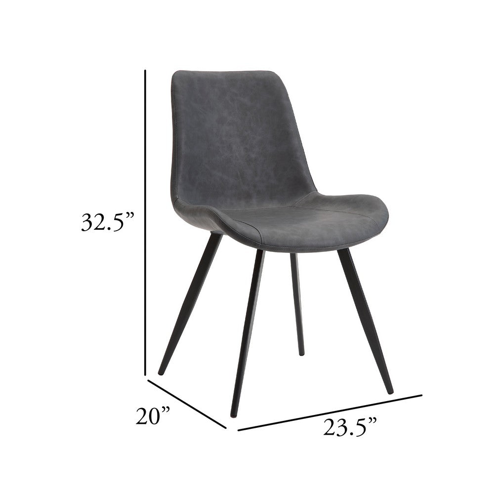 Bey Dining Side Chair Set of 2 | Gray Faux Leather | Black Metal Legs