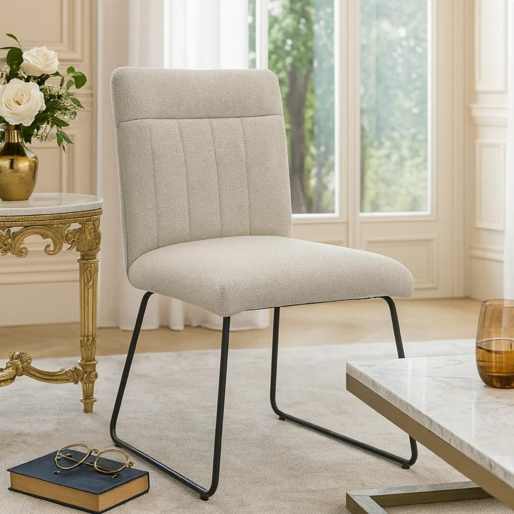 Neya Dining Side Chair Set of 2 | Beige Polyester | Black Metal Legs