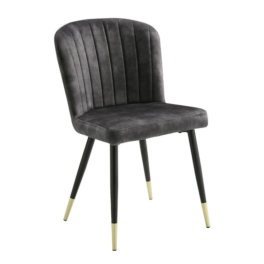 Clo Dining Side Chair Set of 2 | Channel Tufted Gray Velvet | Black Legs