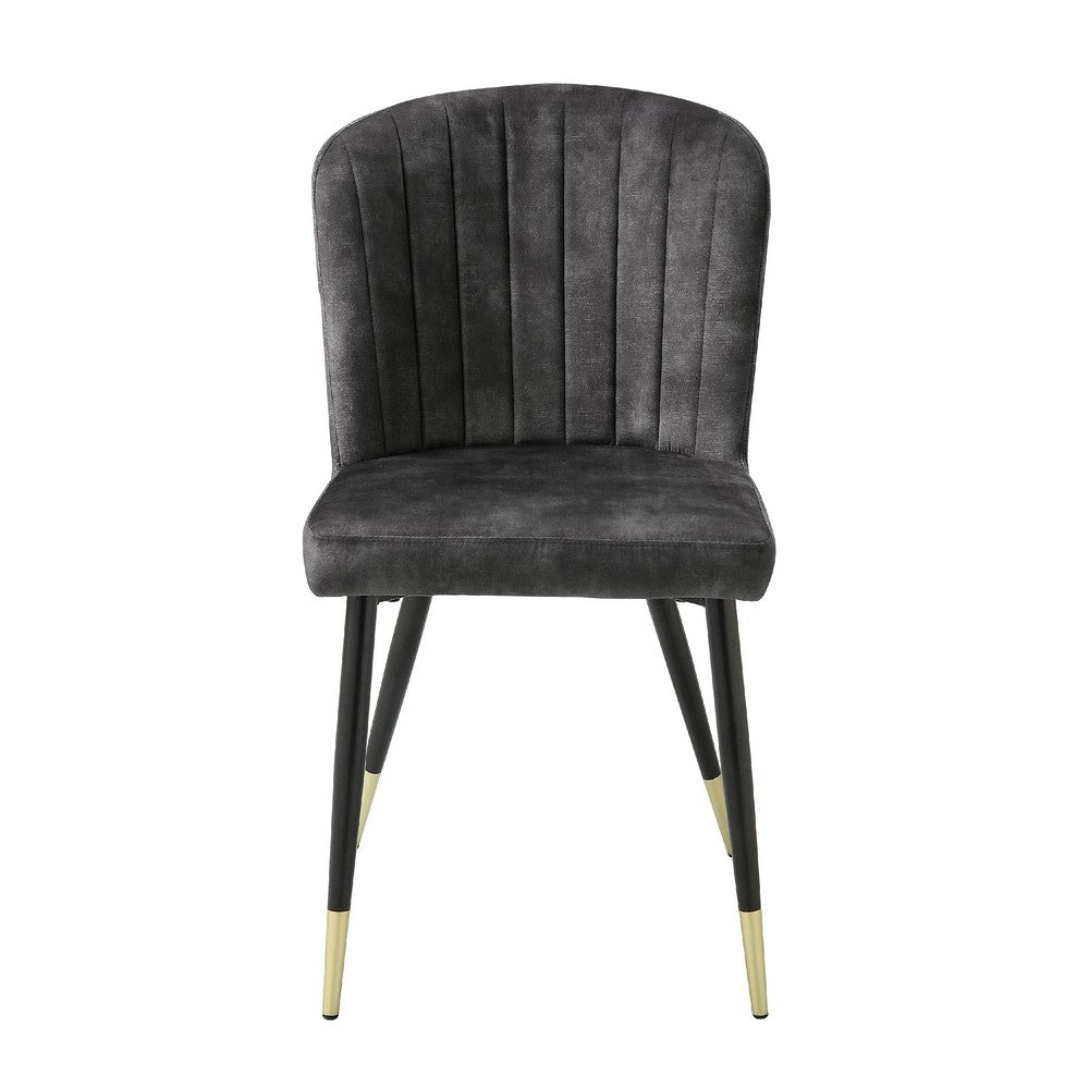 Clo Dining Side Chair Set of 2 | Channel Tufted Gray Velvet | Black Legs