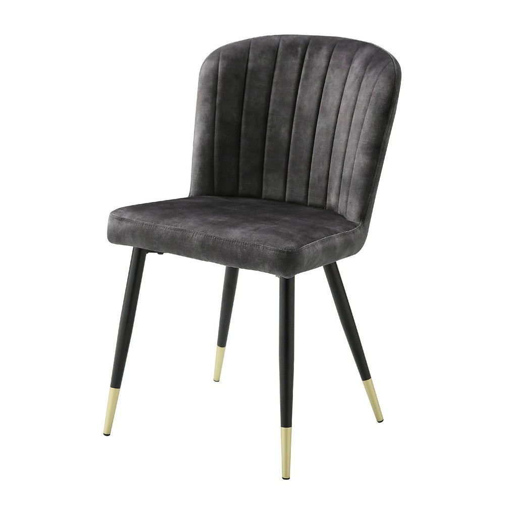 Clo Dining Side Chair Set of 2 | Channel Tufted Gray Velvet | Black Legs