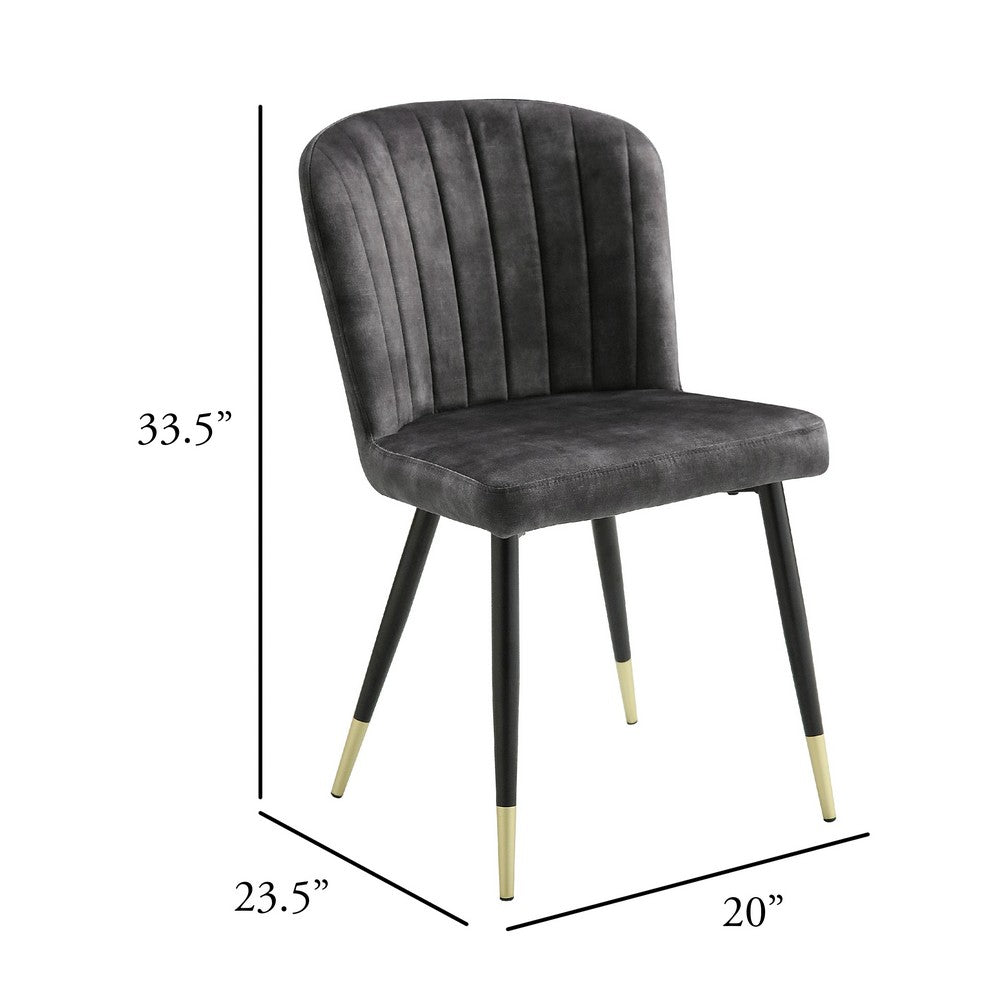 Clo Dining Side Chair Set of 2 | Channel Tufted Gray Velvet | Black Legs