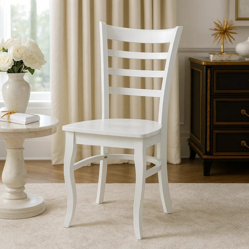 Beo Dining Side Chair Set of 2 | Contoured Ladder Backs | White Wood