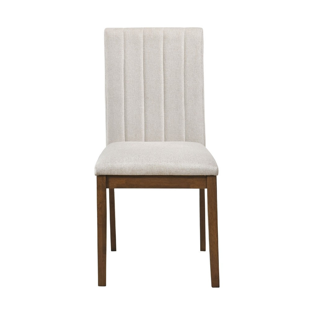 Hoi Dining Side Chair Set of 2 | Tufted Beige Polyester | Chestnut Brown