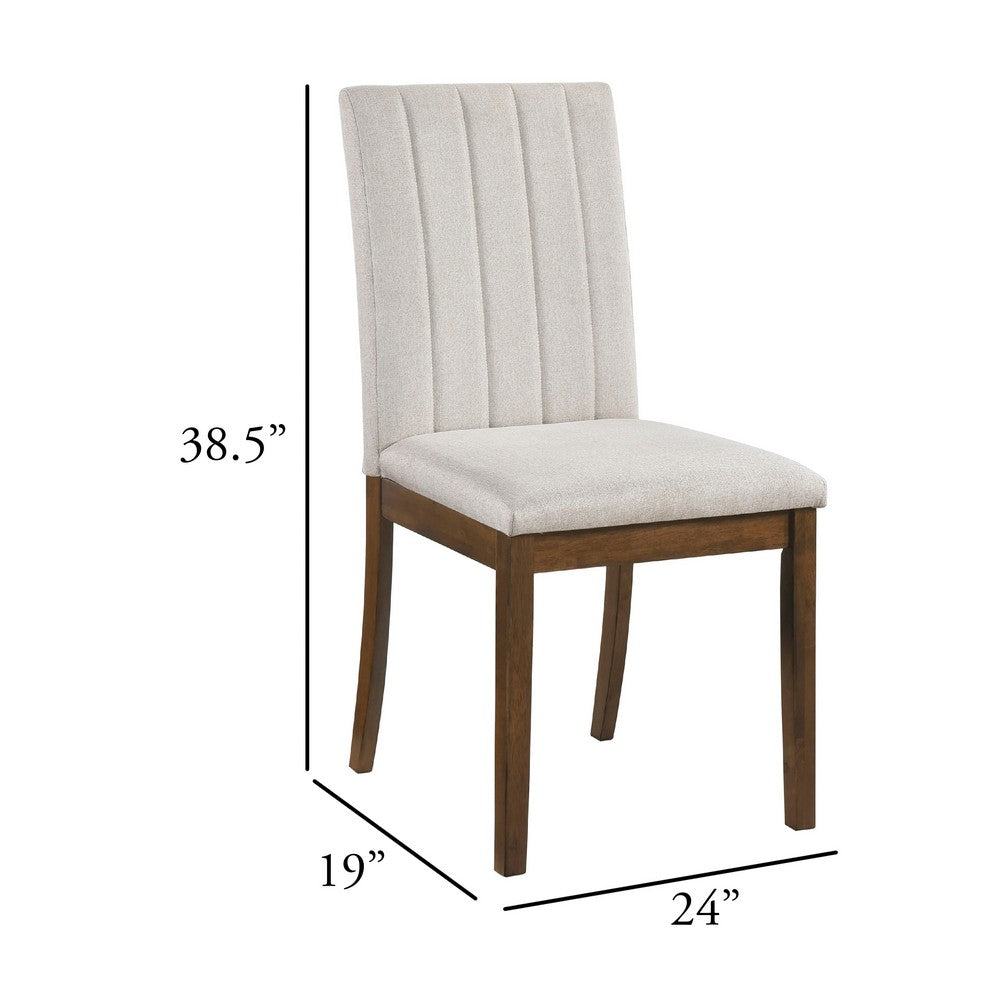 Hoi Dining Side Chair Set of 2 | Tufted Beige Polyester | Chestnut Brown