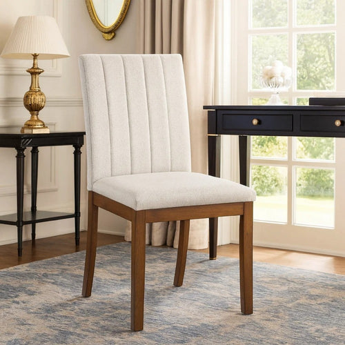Hoi Dining Side Chair Set of 2 | Tufted Beige Polyester | Chestnut Brown