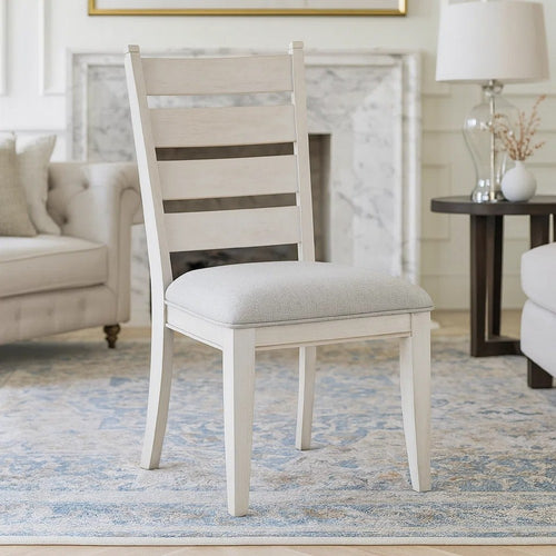 Wen Dining Side Chair Set of 2 | Gray Cushion | Ladder Back | White