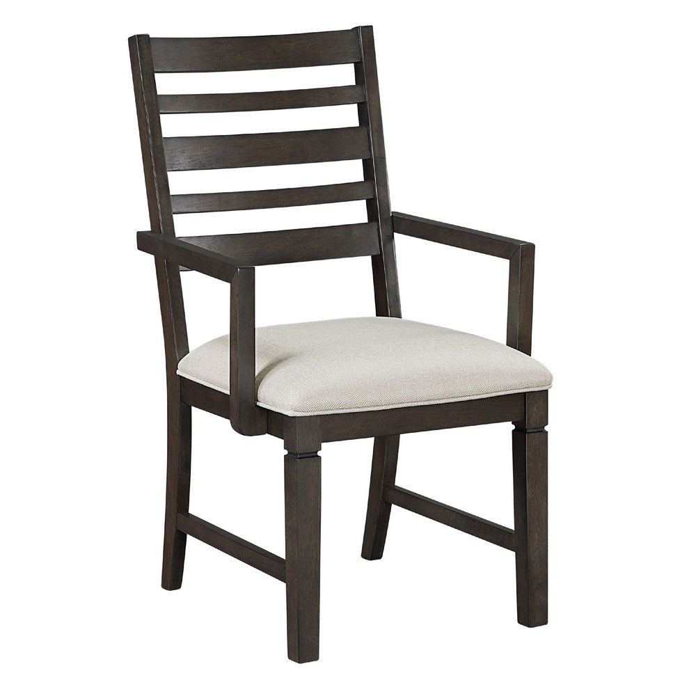 Vicy Dining Arm Chair Set of 2 | Beige Cushion | Ladder Back Espresso Brown