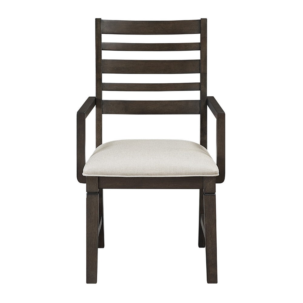 Vicy Dining Arm Chair Set of 2 | Beige Cushion | Ladder Back Espresso Brown