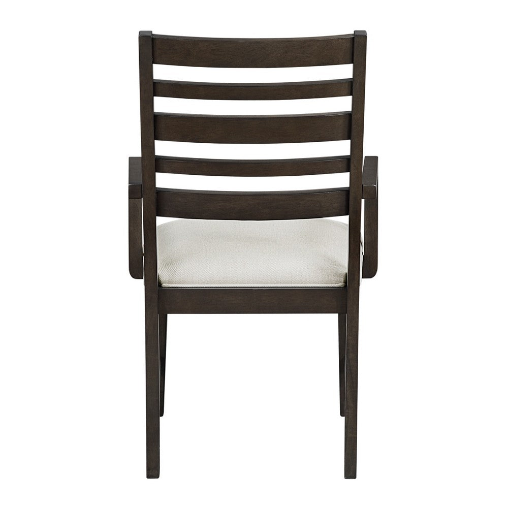 Vicy Dining Arm Chair Set of 2 | Beige Cushion | Ladder Back Espresso Brown