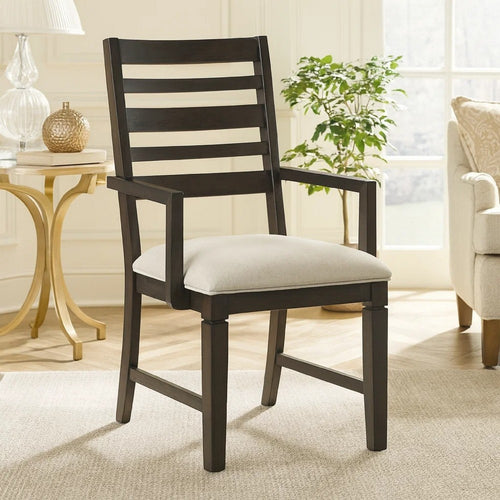 Vicy Dining Arm Chair Set of 2 | Beige Cushion | Ladder Back Espresso Brown