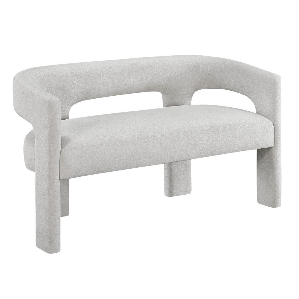 Mez Dining Bench with Sculptural Back | Gray Boucle Upholstery | 55"